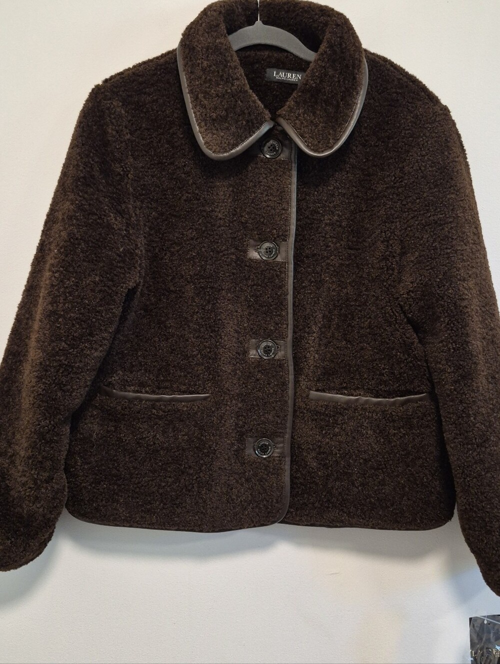 Lauren Ralph Lauren Teddy Sherpa Jacket Chocolate Brown Button Up Sz M $240 NWT - Picture 2 of 15